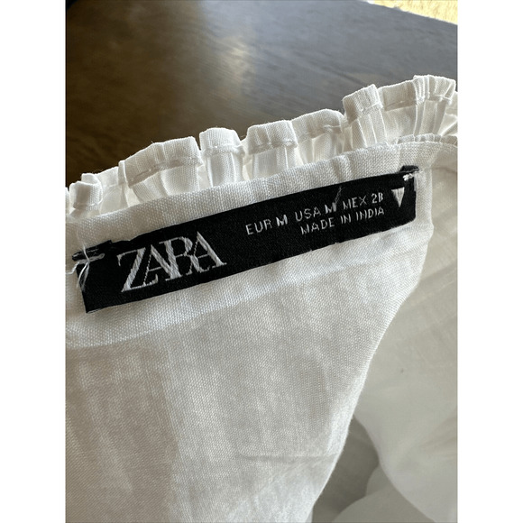 Zara Ruffled Pleated Sleeveless Short Voluminous Dress White Size M - Picture 9 of 15